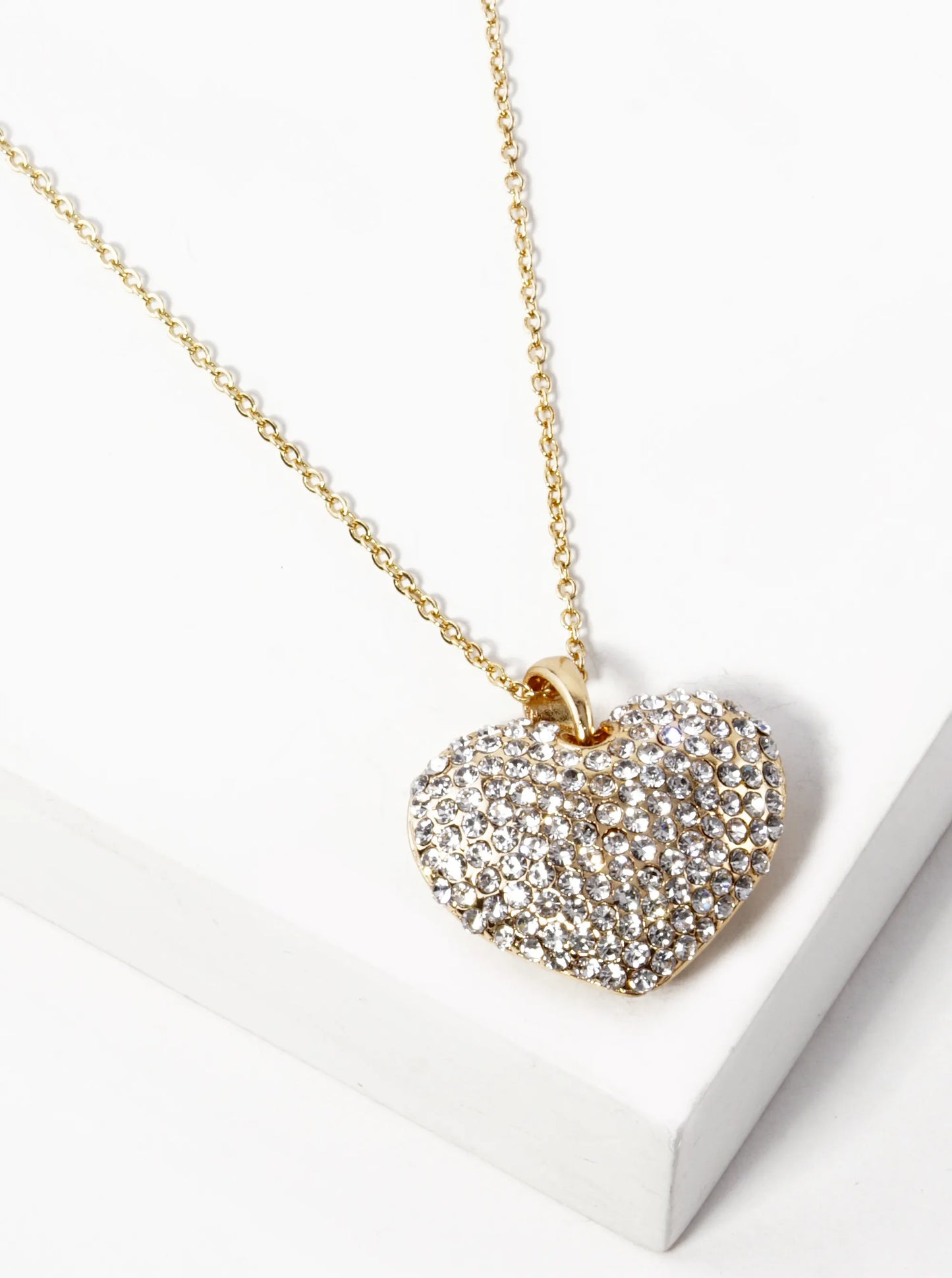 Crystal Pave 23mm Puffy Heart Pendant Necklace