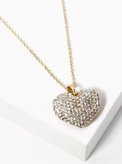 Crystal Pave 23mm Puffy Heart Pendant Necklace
