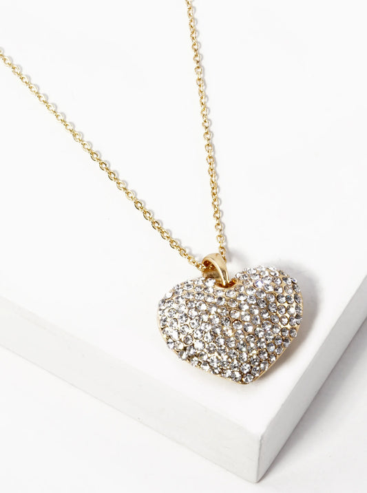 Crystal Pave 23mm Puffy Heart Pendant Necklace