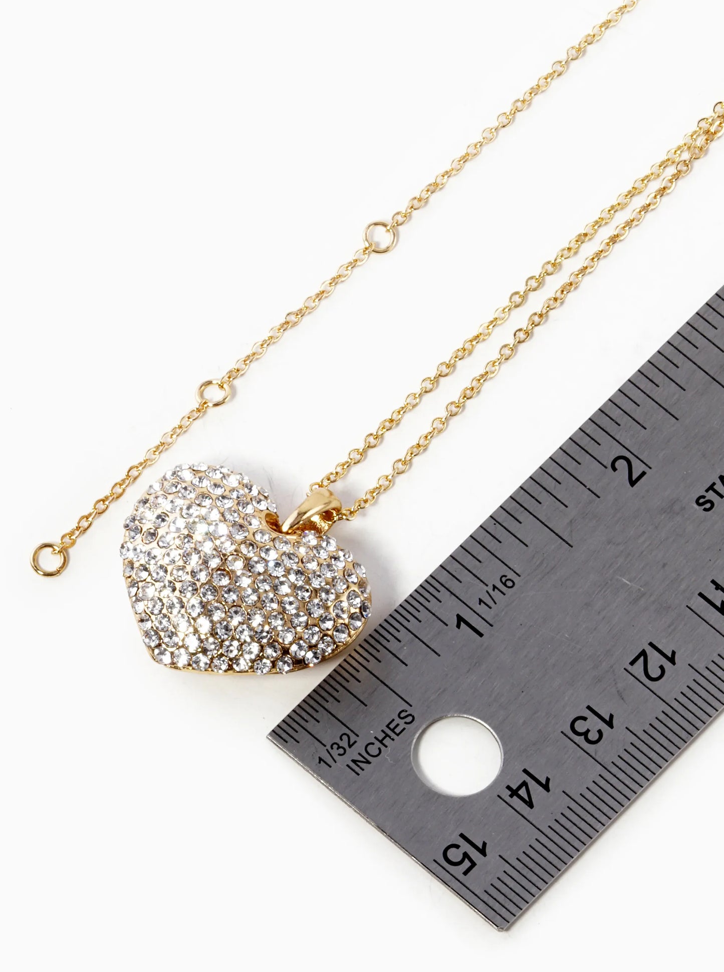 Crystal Pave 23mm Puffy Heart Pendant Necklace