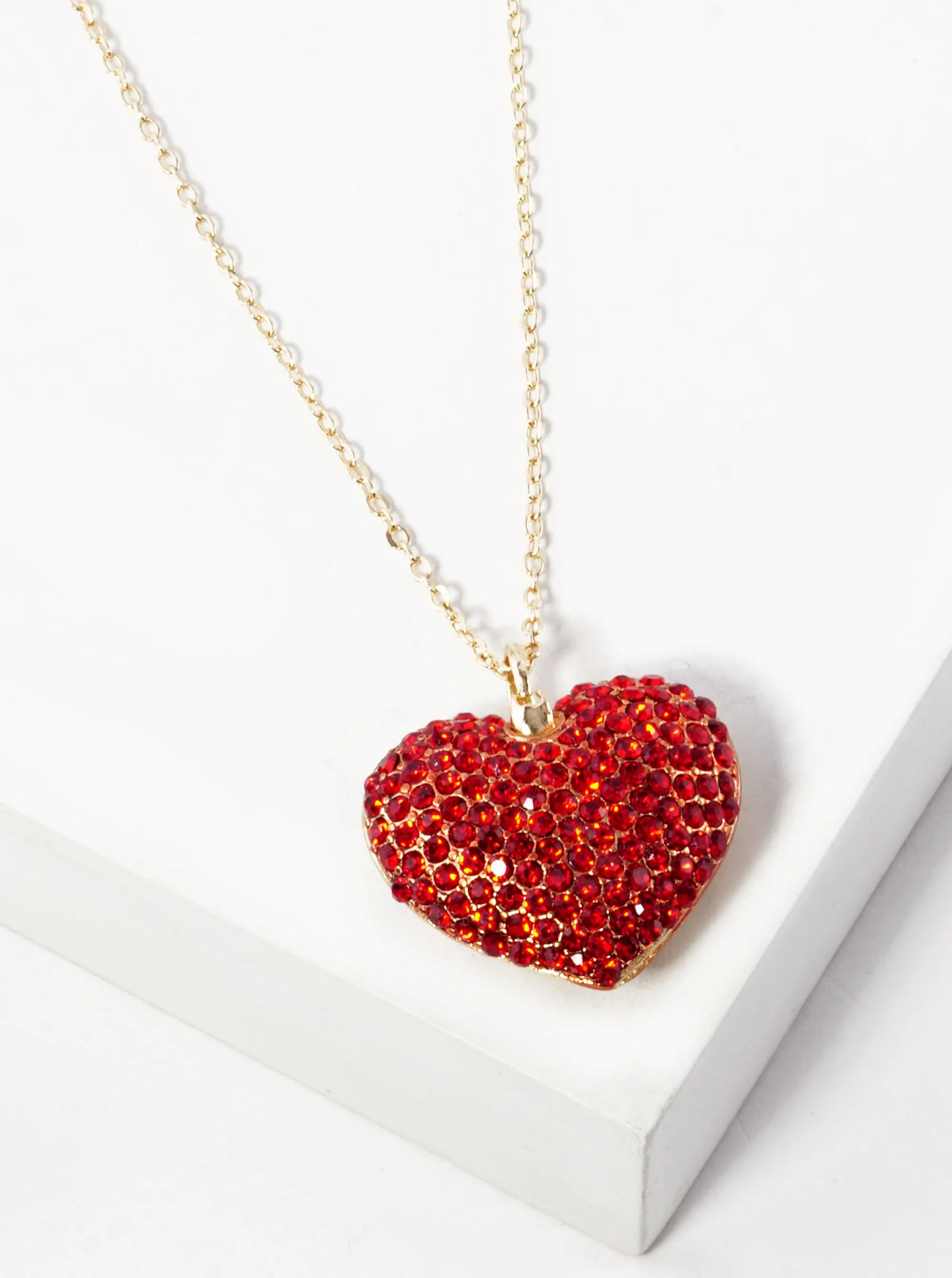 Crystal Pave 23mm Puffy Heart Pendant Necklace
