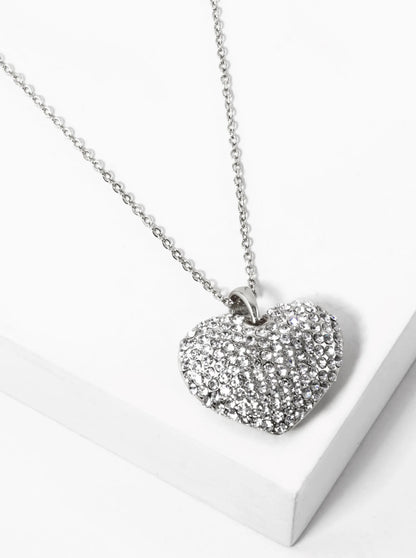 Crystal Pave 23mm Puffy Heart Pendant Necklace