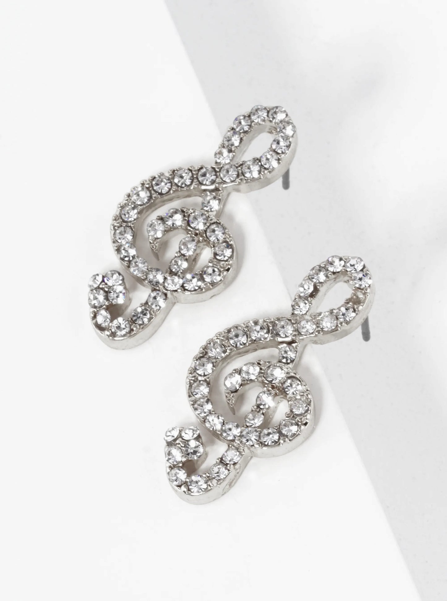 Crystal Pave 27mm Musical Note Stud Earrings
