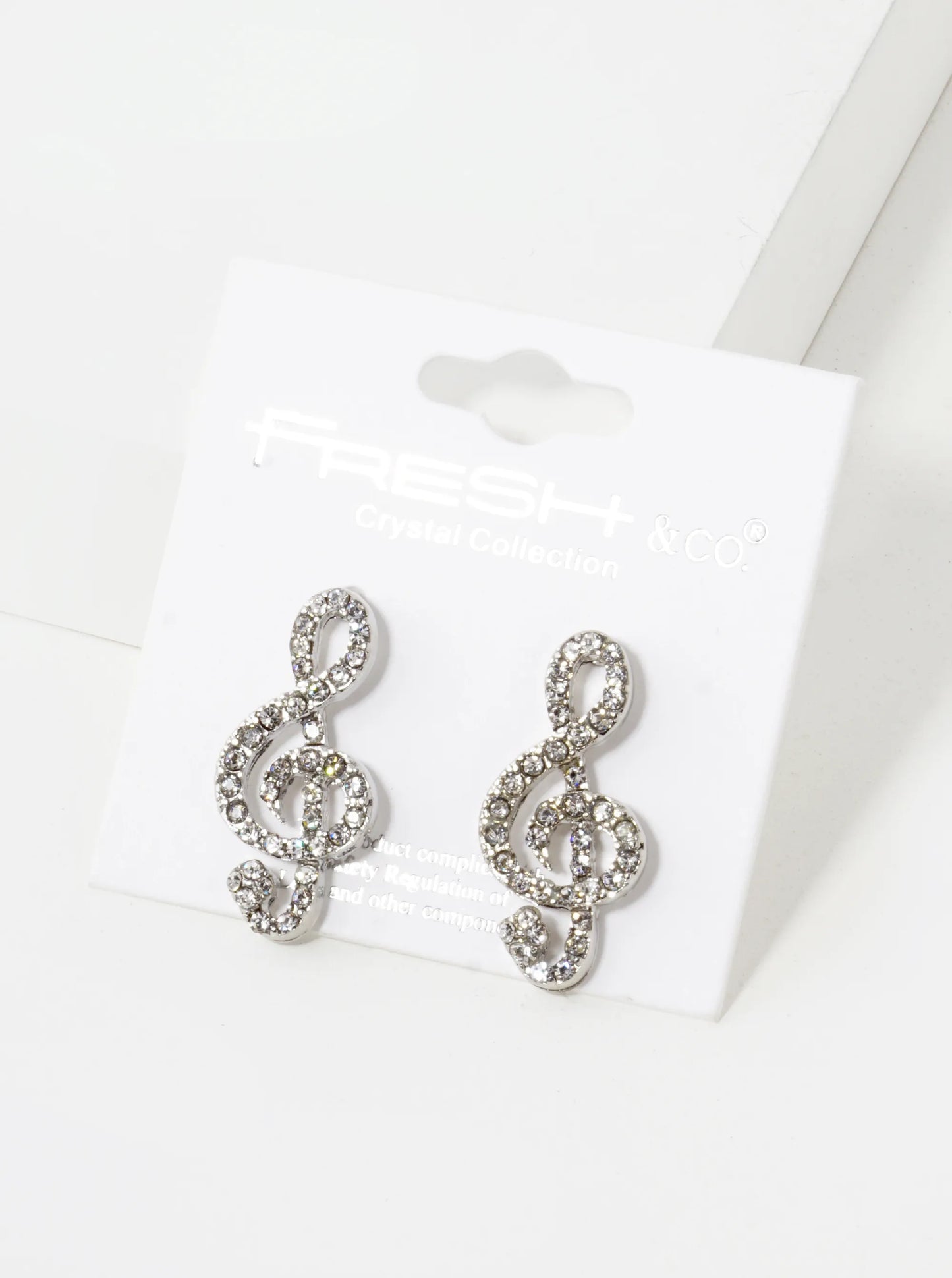 Crystal Pave 27mm Musical Note Stud Earrings