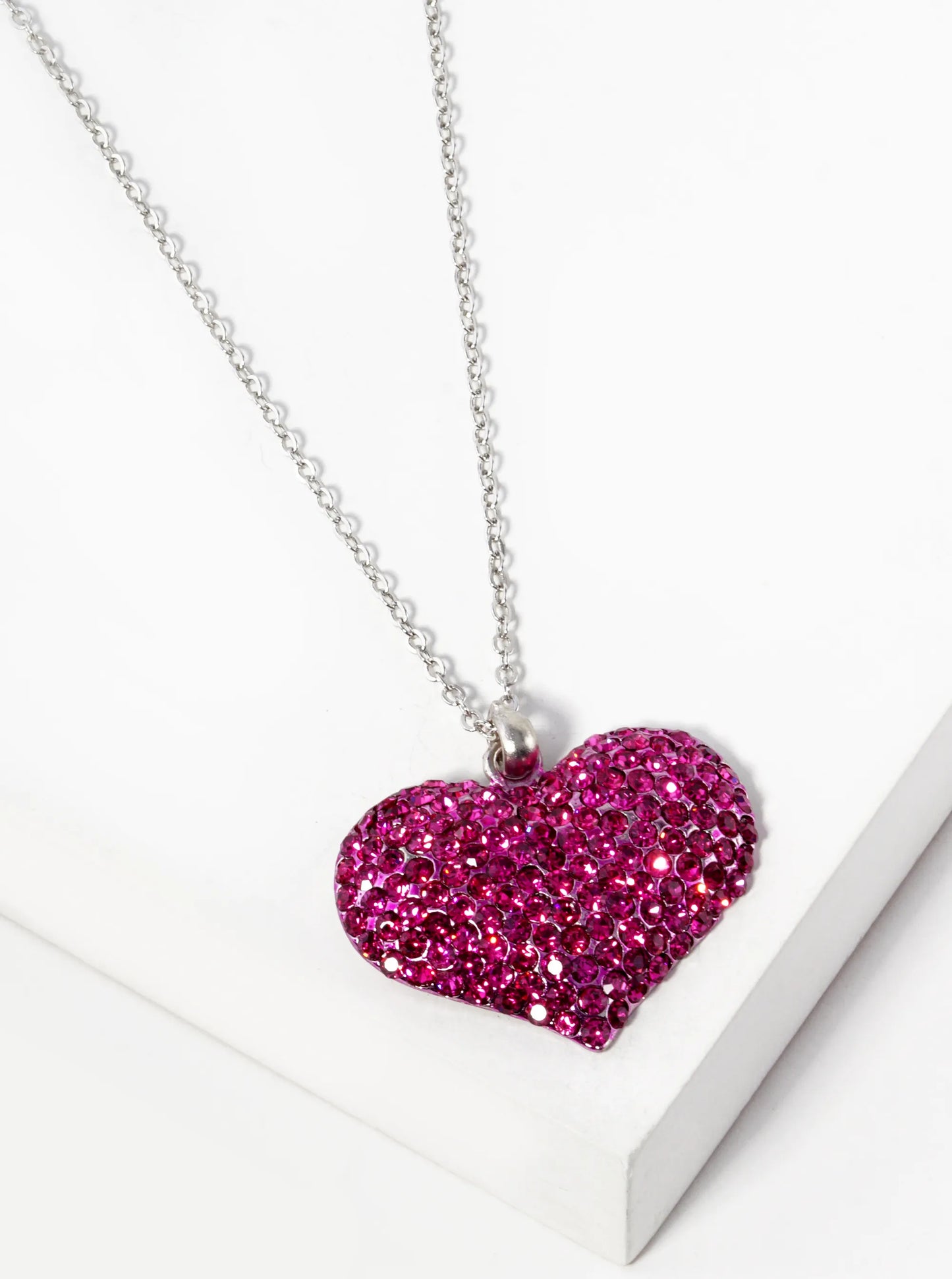 Crystal Pave 30mm Puffy Heart Pendant Necklace