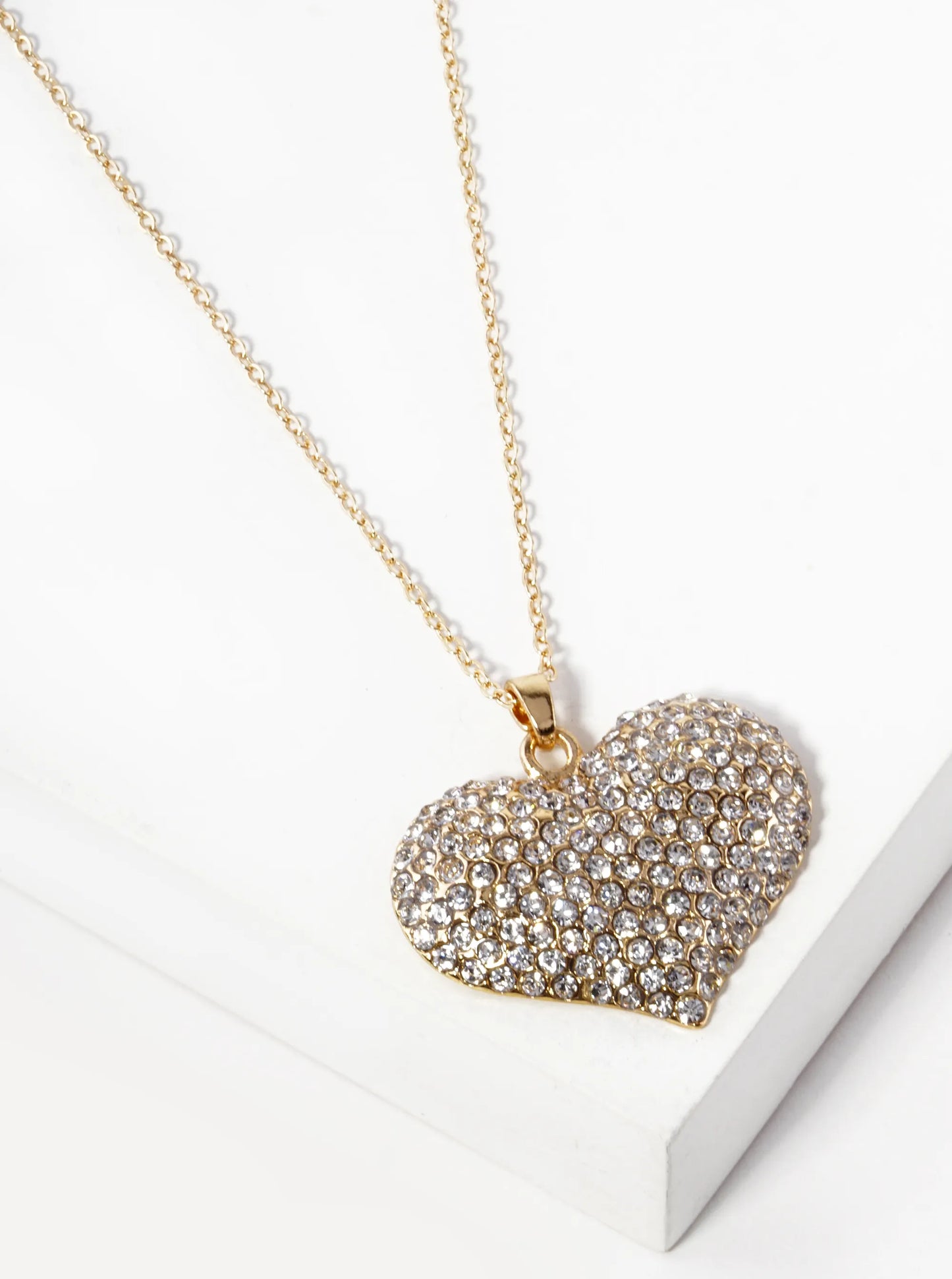 Crystal Pave 30mm Puffy Heart Pendant Necklace