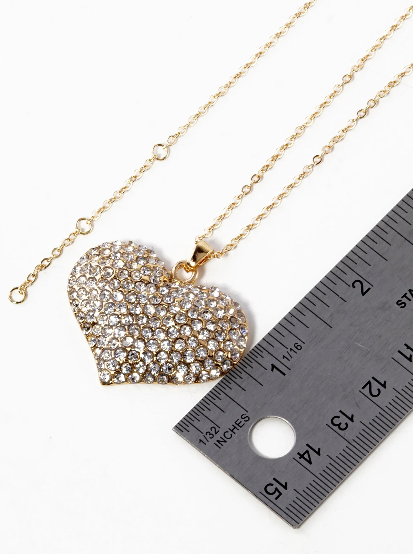 Crystal Pave 30mm Puffy Heart Pendant Necklace