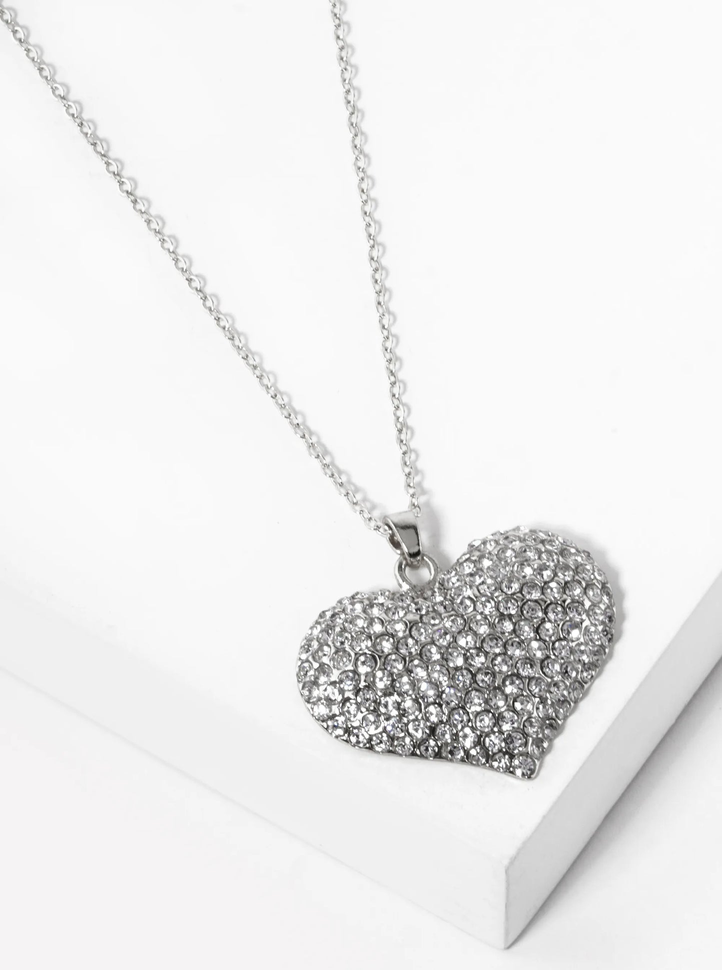 Crystal Pave 30mm Puffy Heart Pendant Necklace