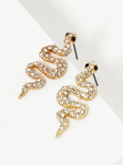 Crystal Pave 30mm Snake Stud Earrings