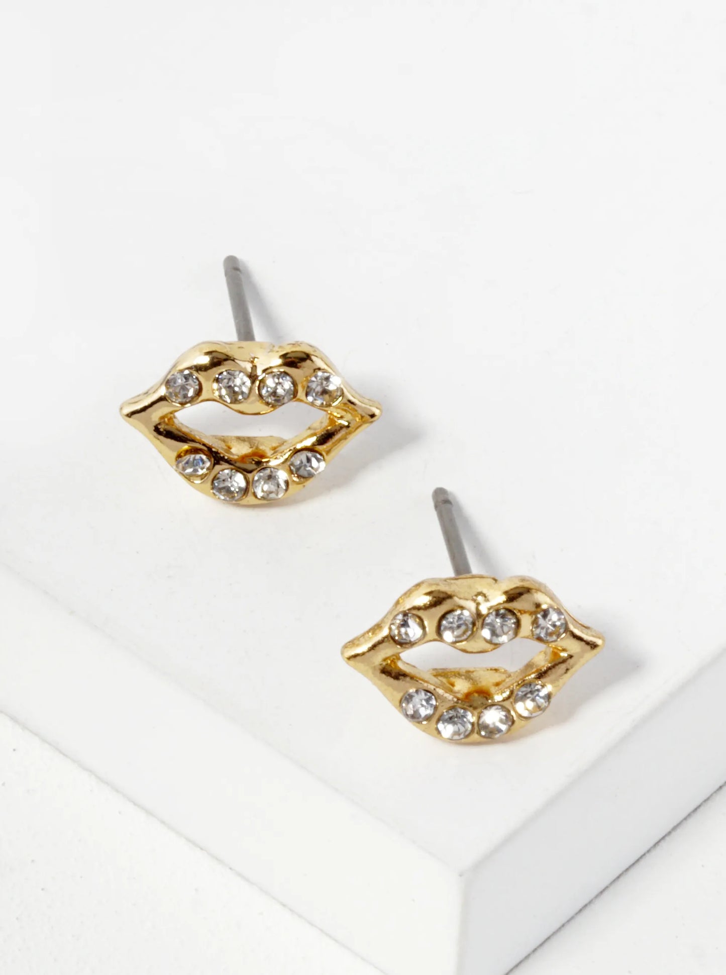 Crystal Pave 6mm Lips Post Stud Earrings