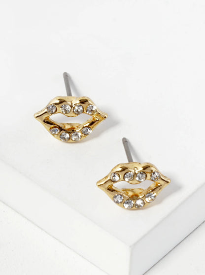 Crystal Pave 6mm Lips Post Stud Earrings