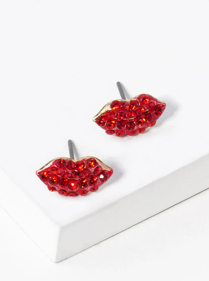 Crystal Pave 6mm Lips Post Stud Earrings