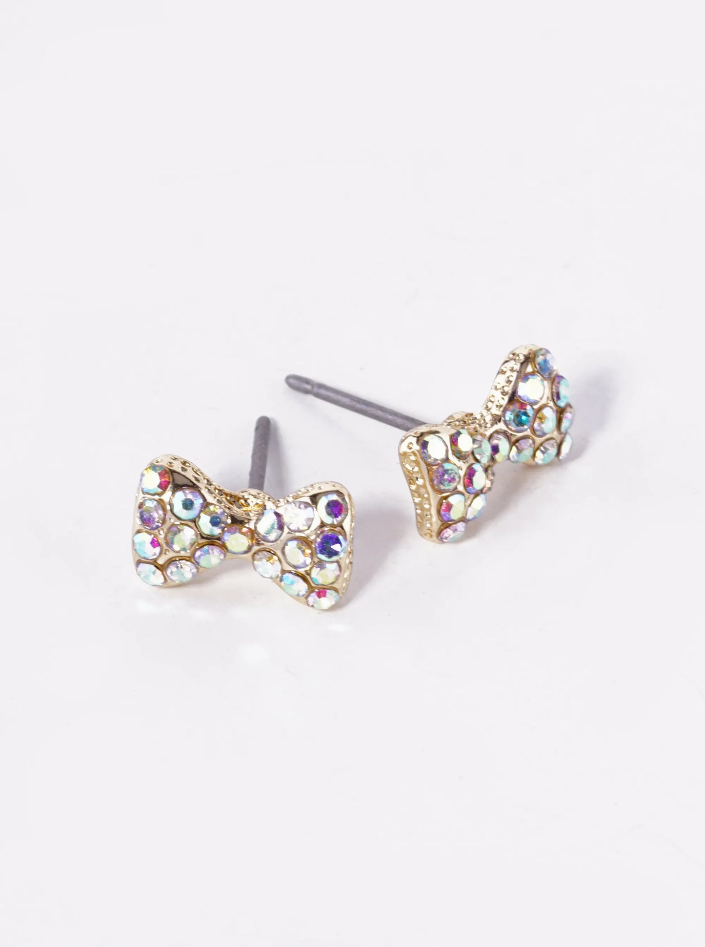 Crystal Pave 6mm Ribbon Bow Stud Earrings