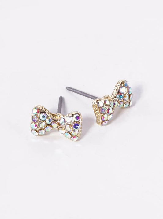 Crystal Pave 6mm Ribbon Bow Stud Earrings