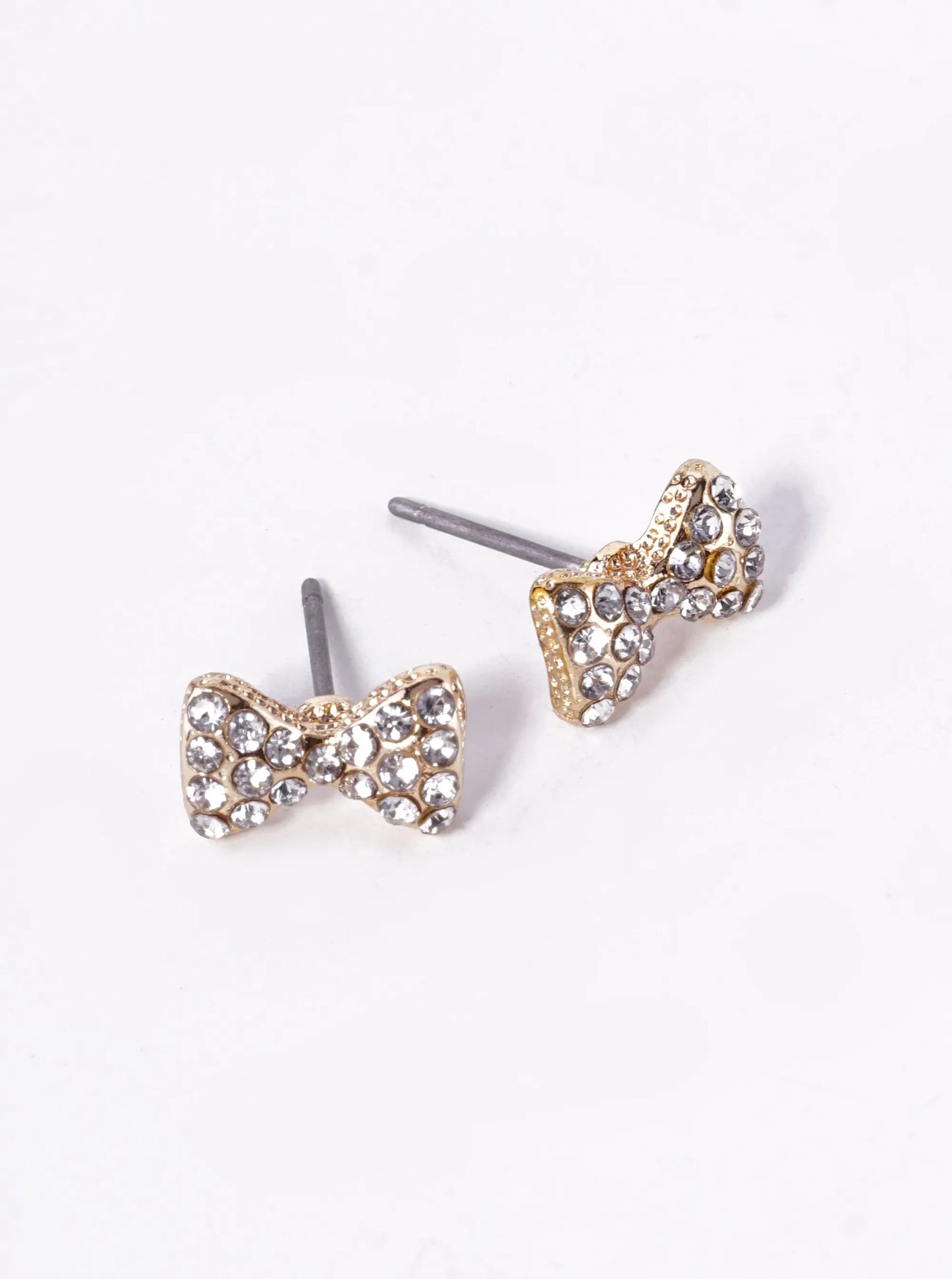 Crystal Pave 6mm Ribbon Bow Stud Earrings