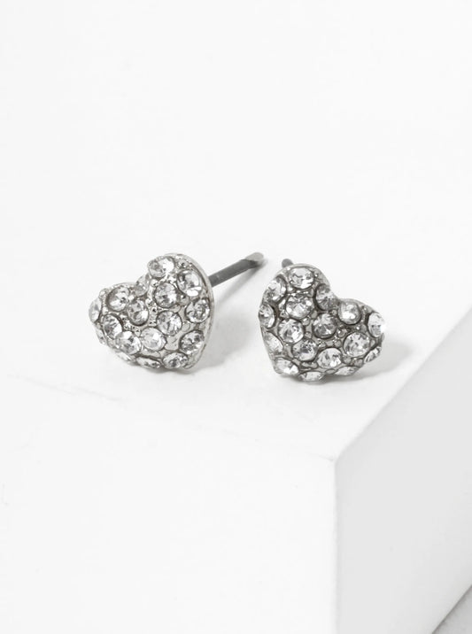 Crystal Pave 6mm Tiny Puffy Heart Stud Earrings