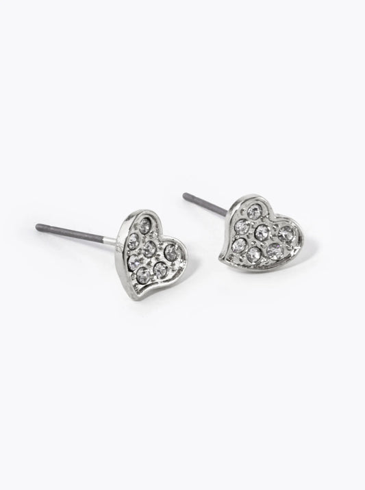 Crystal Pave 7mm Dainty Organic Heart Stud Earrings