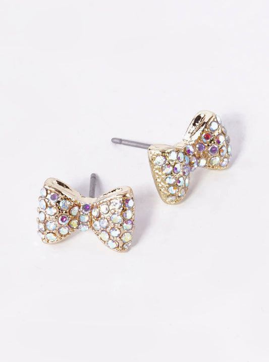 Crystal Pave 8mm Ribbon Bow Stud Earrings