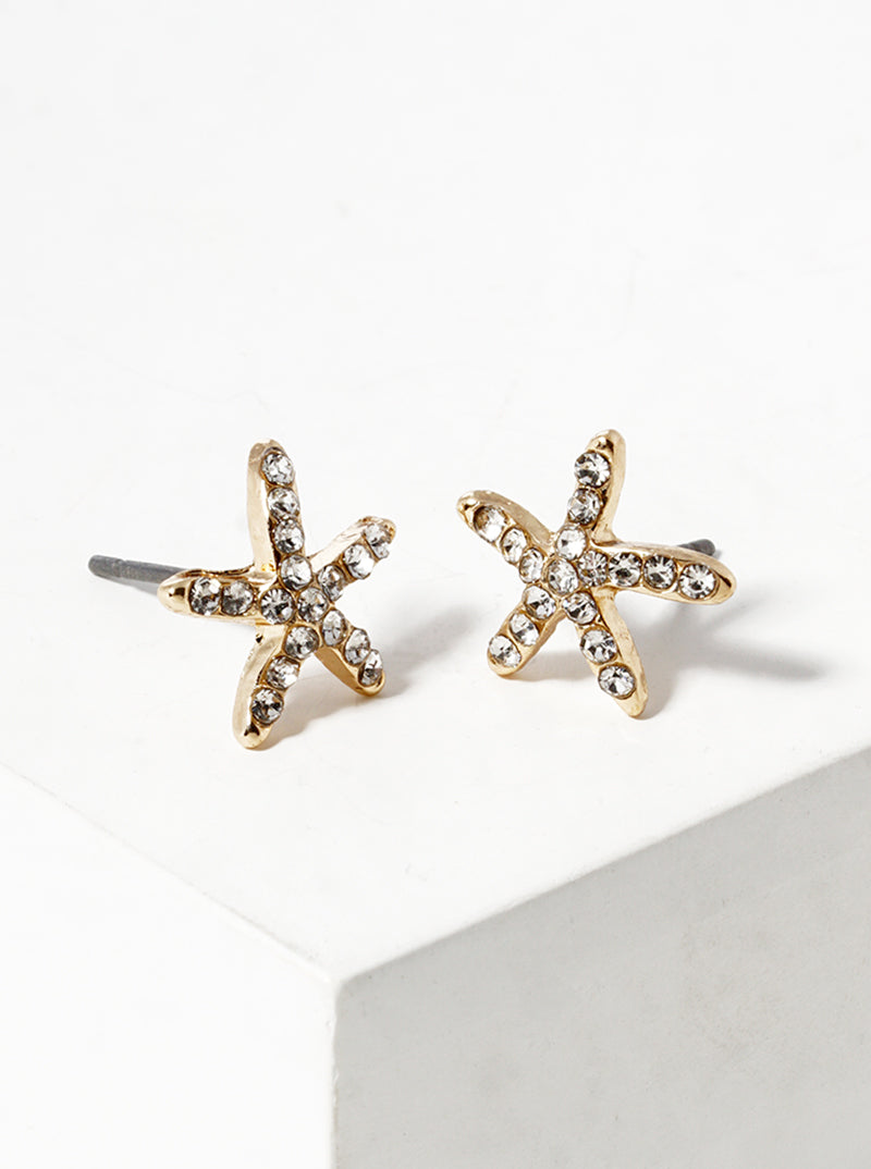 Crystal Pave 8mm Starfish Post Stud Earrings