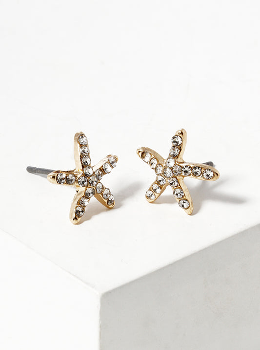 Crystal Pave 8mm Starfish Post Stud Earrings