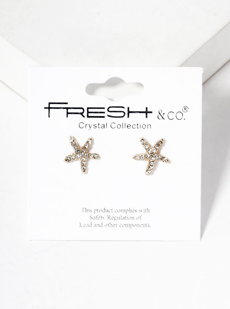 Crystal Pave 8mm Starfish Post Stud Earrings