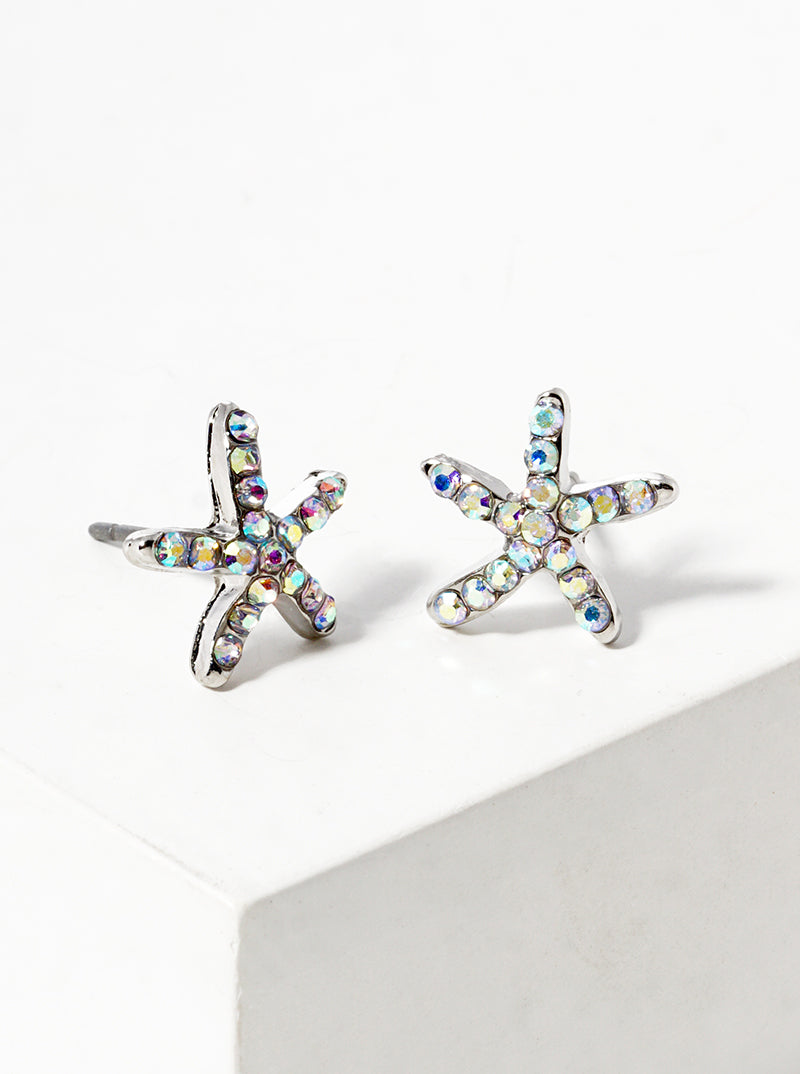 Crystal Pave 8mm Starfish Post Stud Earrings