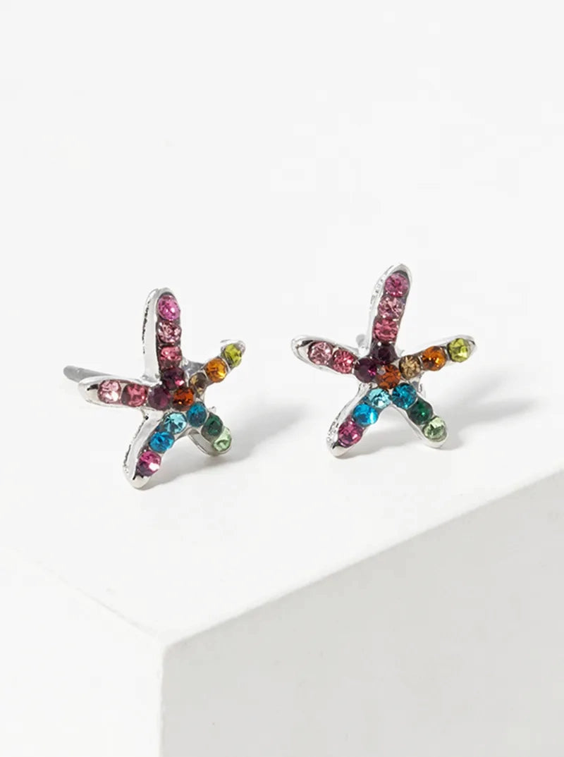 Crystal Pave 8mm Starfish Post Stud Earrings