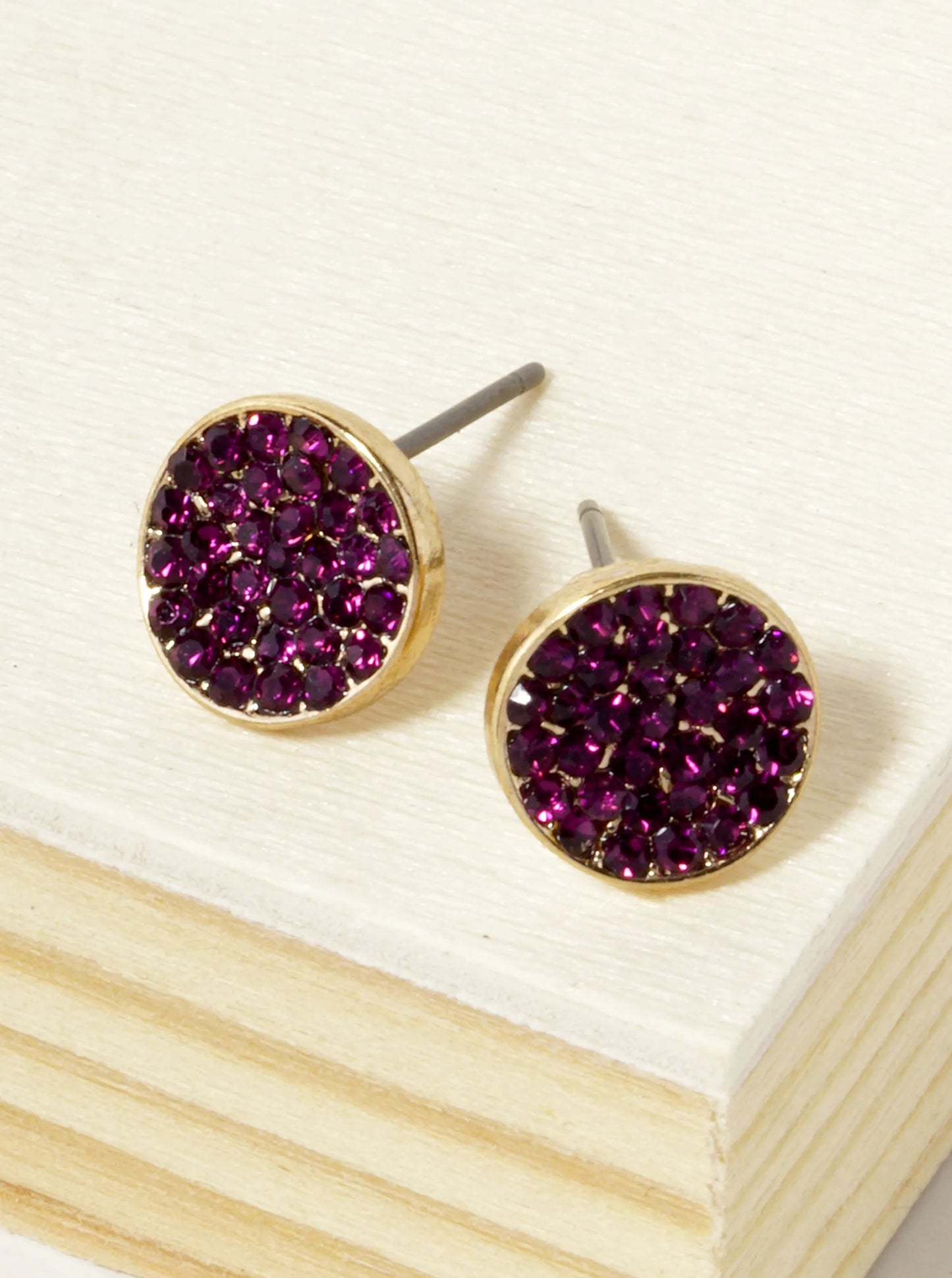 Crystal Pave 9mm Curved Round Disc Button Stud Earrings