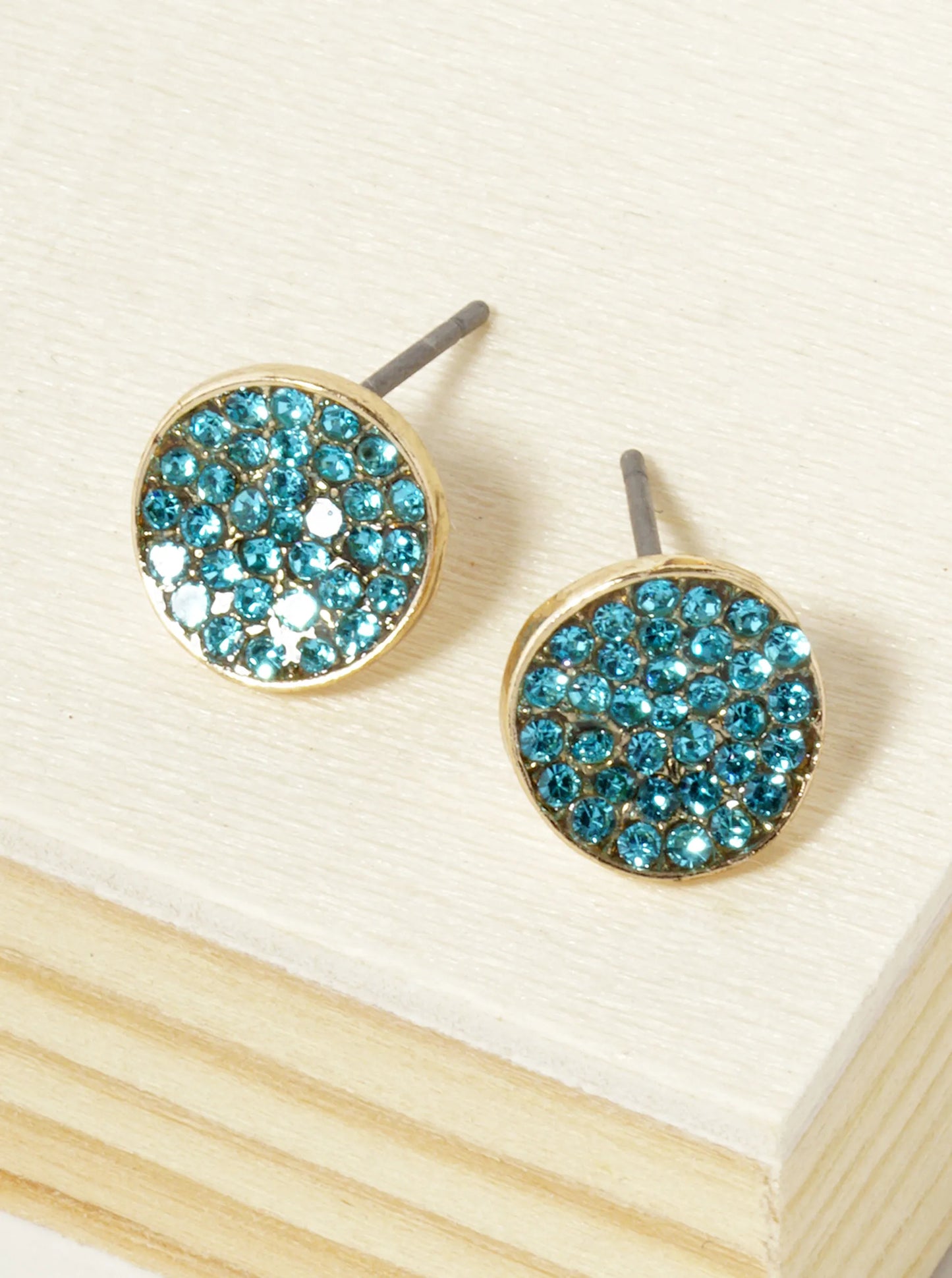 Crystal Pave 9mm Curved Round Disc Button Stud Earrings