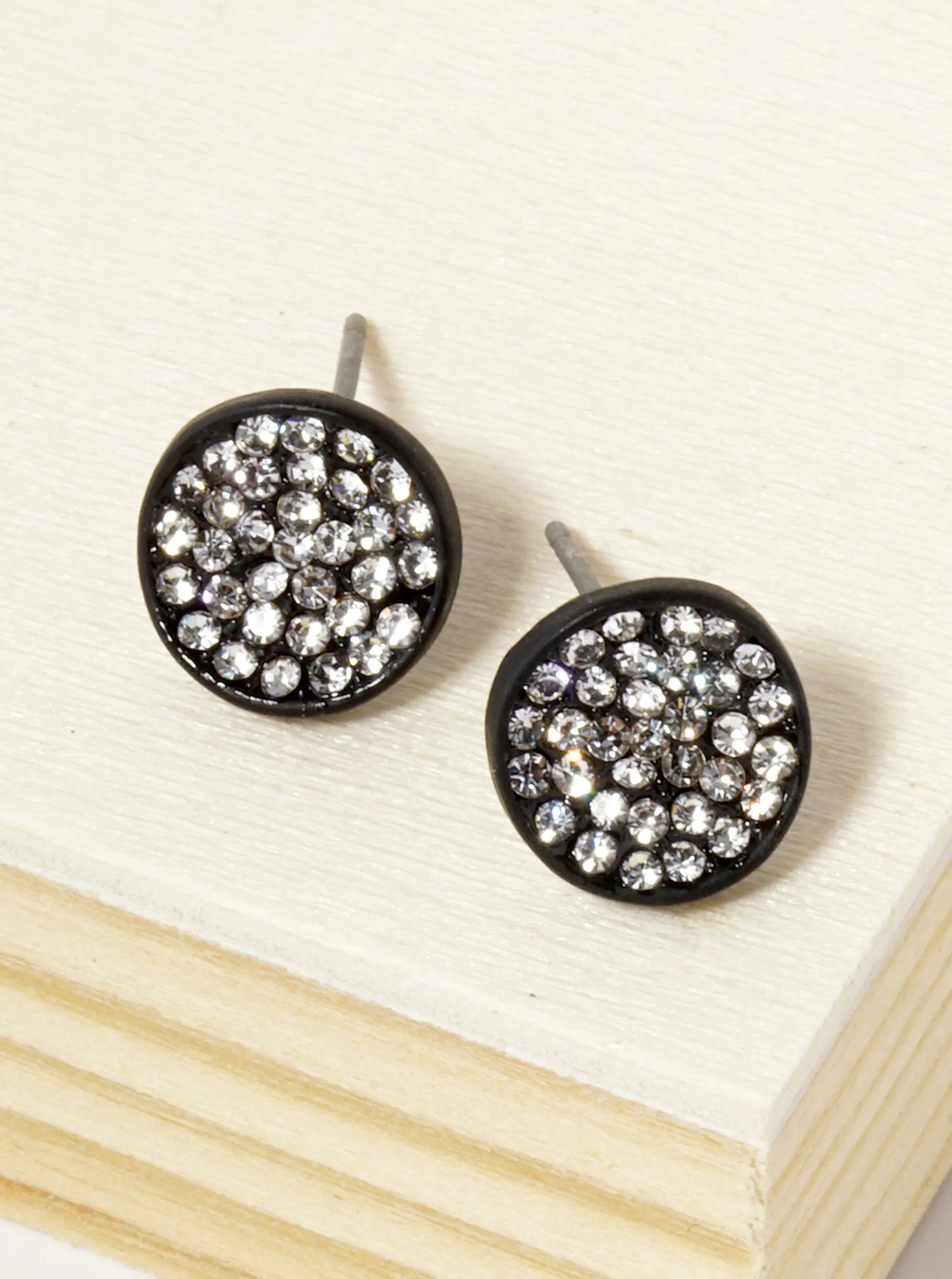 Crystal Pave 9mm Curved Round Disc Button Stud Earrings