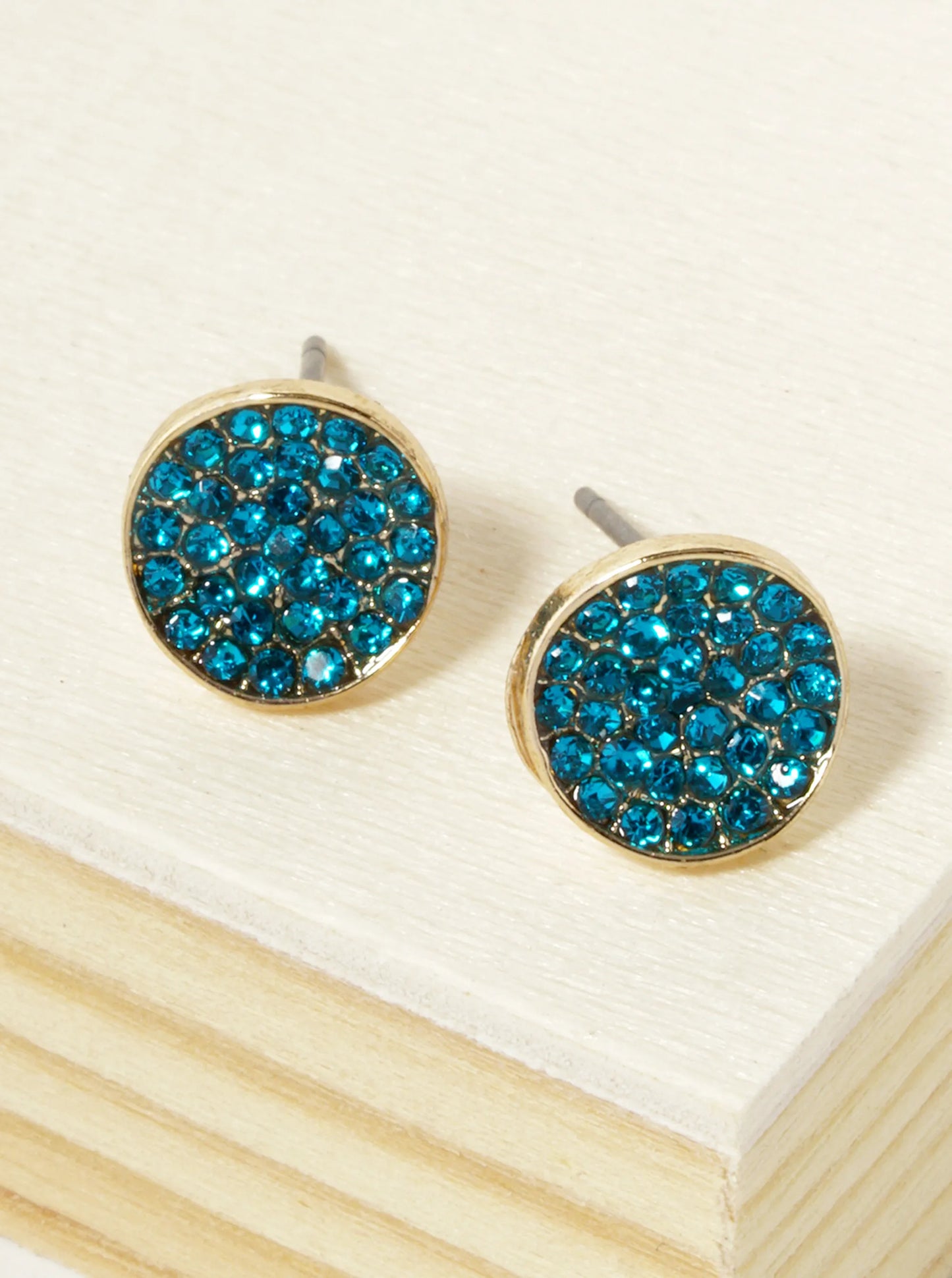 Crystal Pave 9mm Curved Round Disc Button Stud Earrings