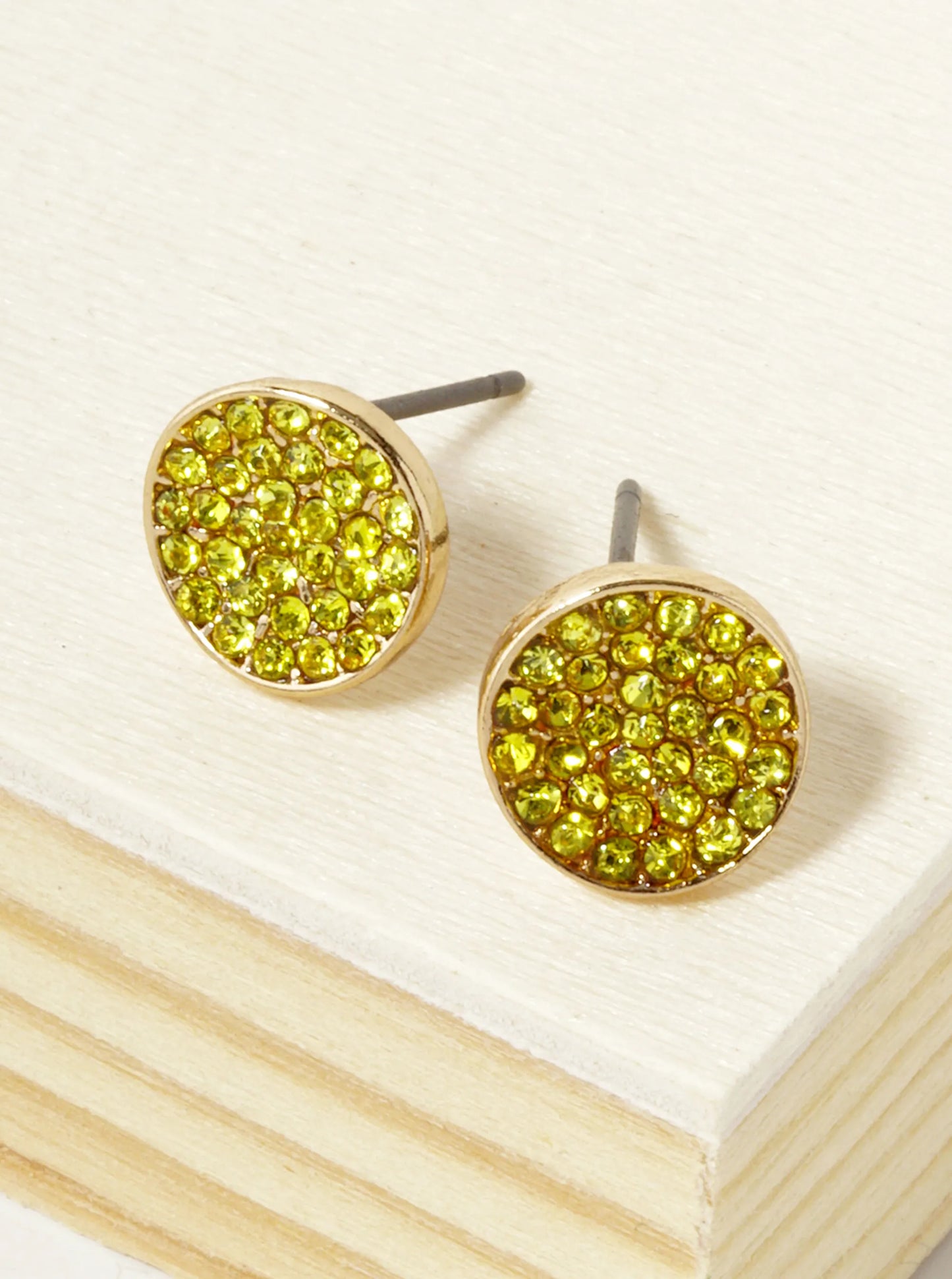 Crystal Pave 9mm Curved Round Disc Button Stud Earrings