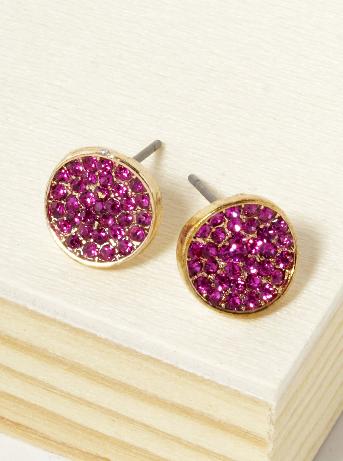 Crystal Pave 9mm Curved Round Disc Button Stud Earrings