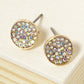 Crystal Pave 9mm Curved Round Disc Button Stud Earrings