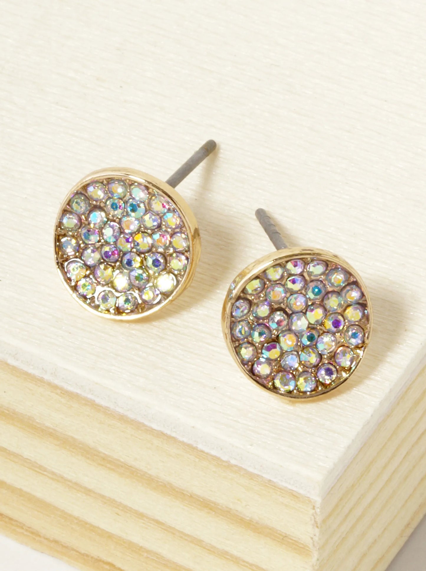 Crystal Pave 9mm Curved Round Disc Button Stud Earrings