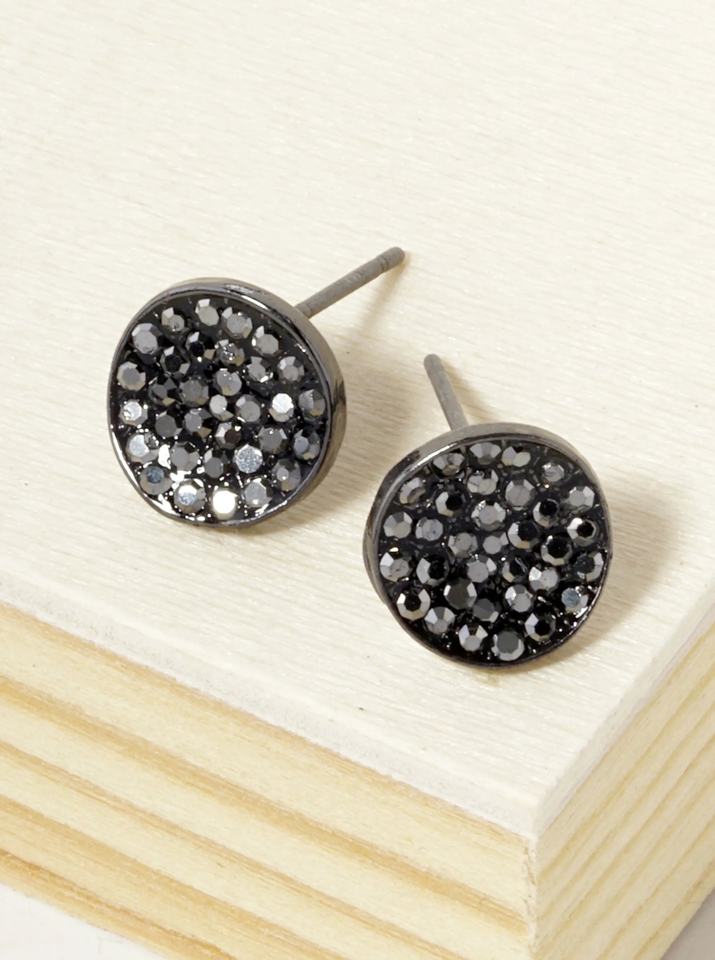 Crystal Pave 9mm Curved Round Disc Button Stud Earrings