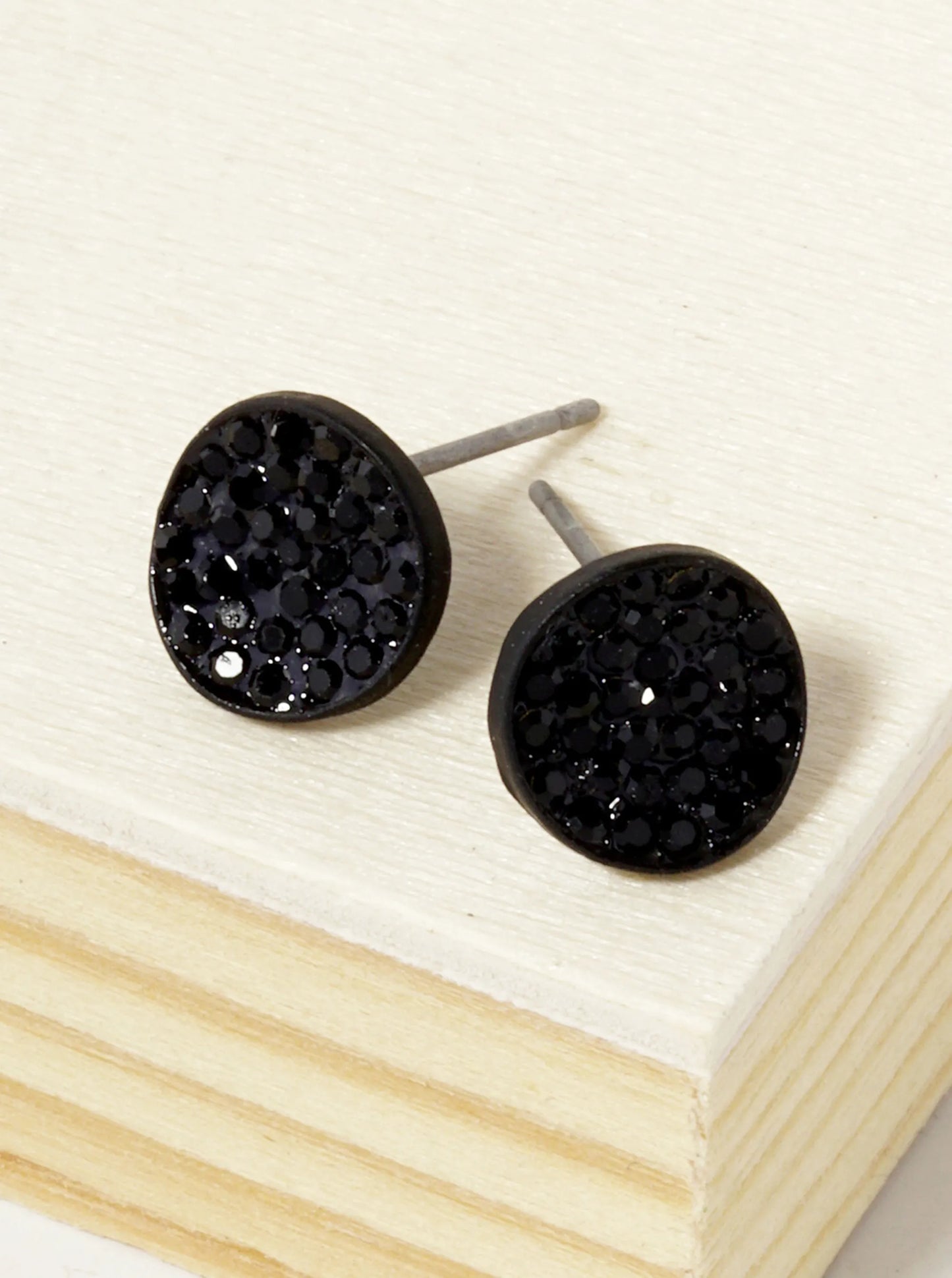 Crystal Pave 9mm Curved Round Disc Button Stud Earrings