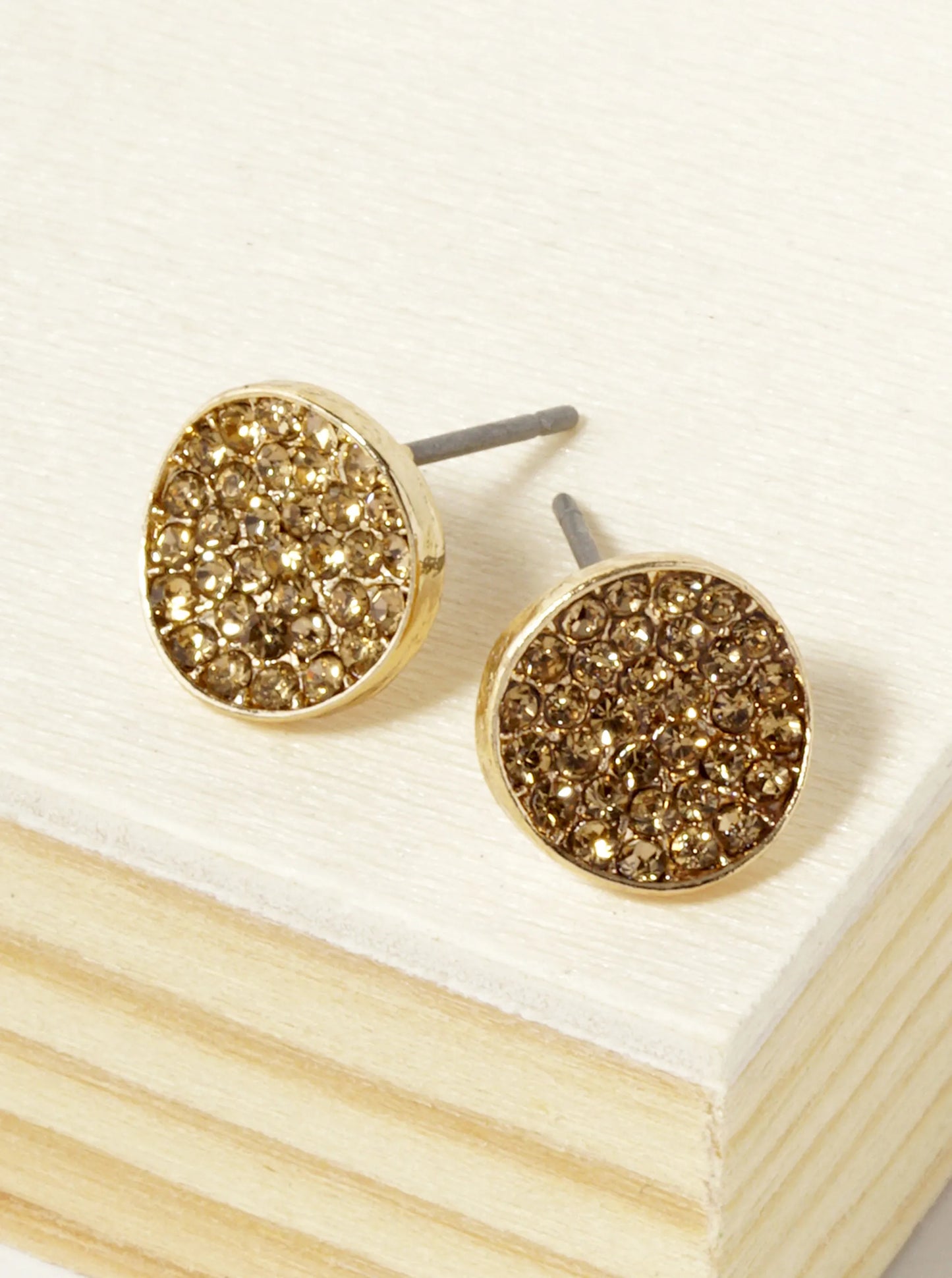 Crystal Pave 9mm Curved Round Disc Button Stud Earrings