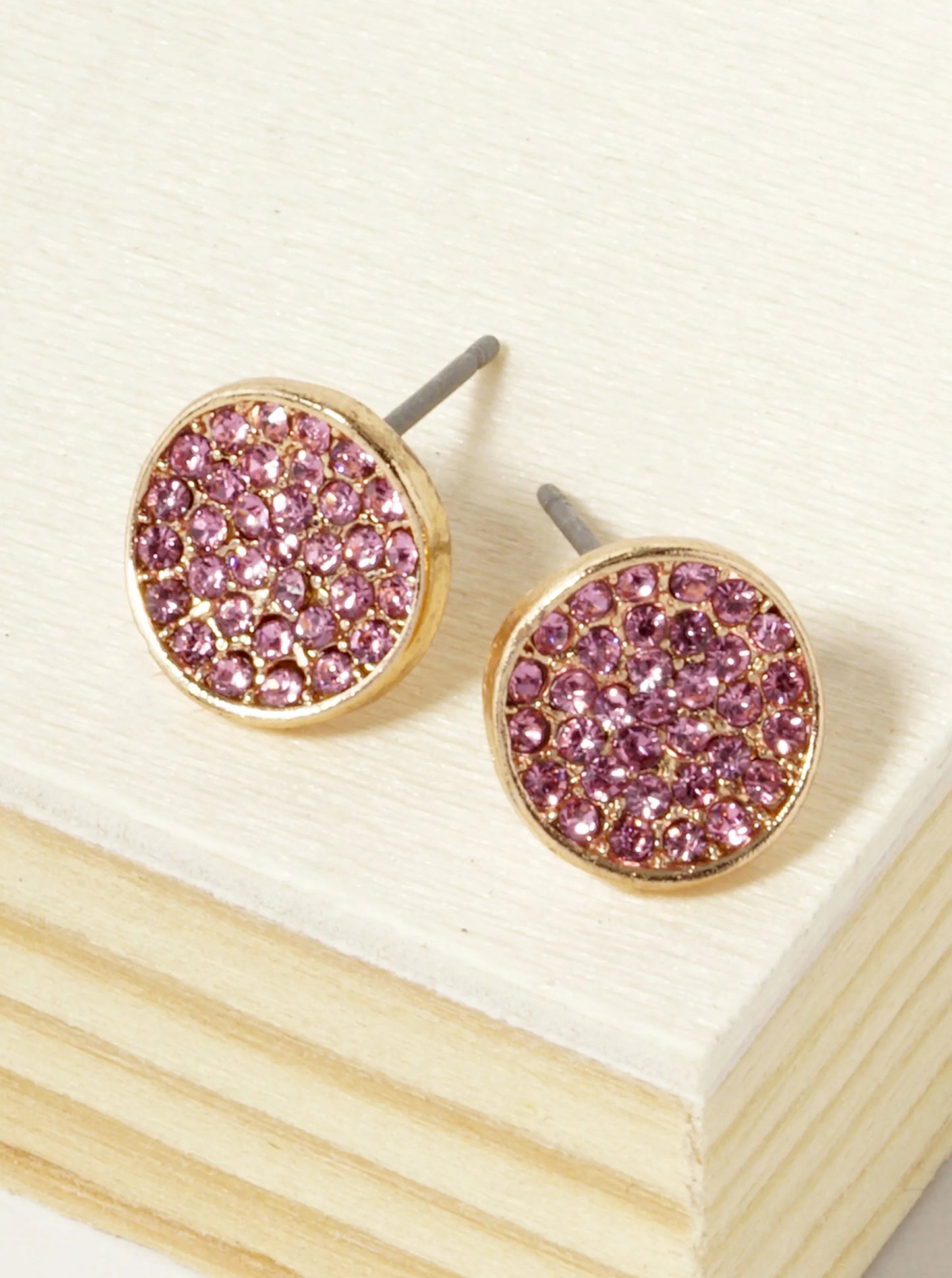 Crystal Pave 9mm Curved Round Disc Button Stud Earrings