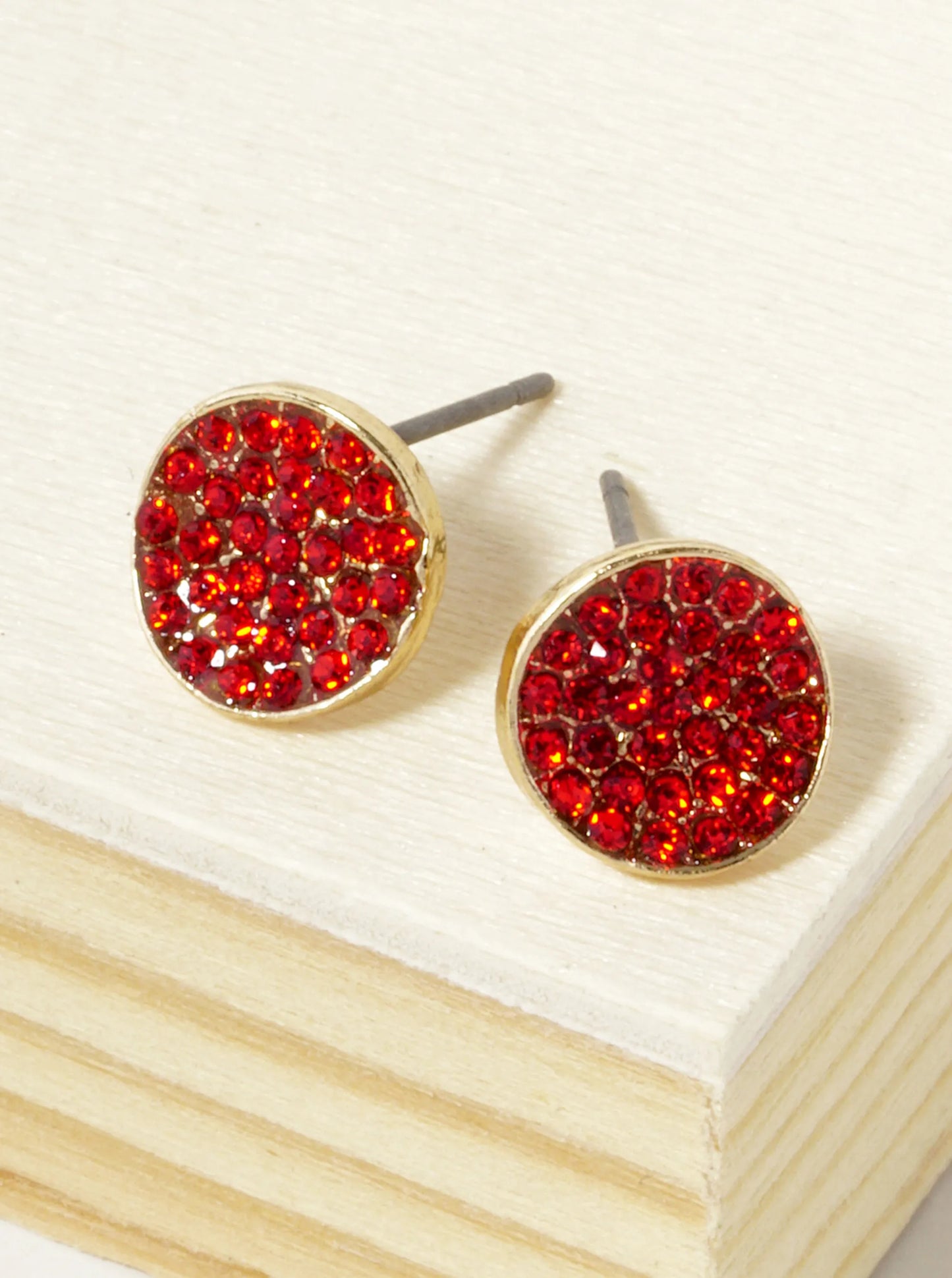Crystal Pave 9mm Curved Round Disc Button Stud Earrings