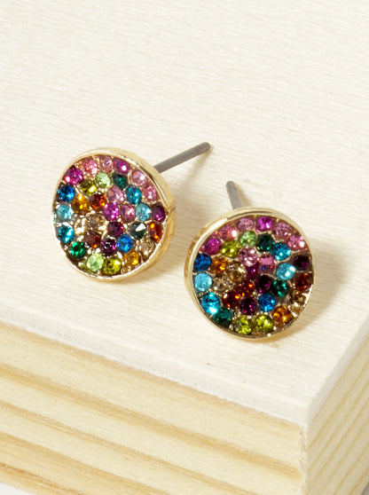 Crystal Pave 9mm Curved Round Disc Button Stud Earrings