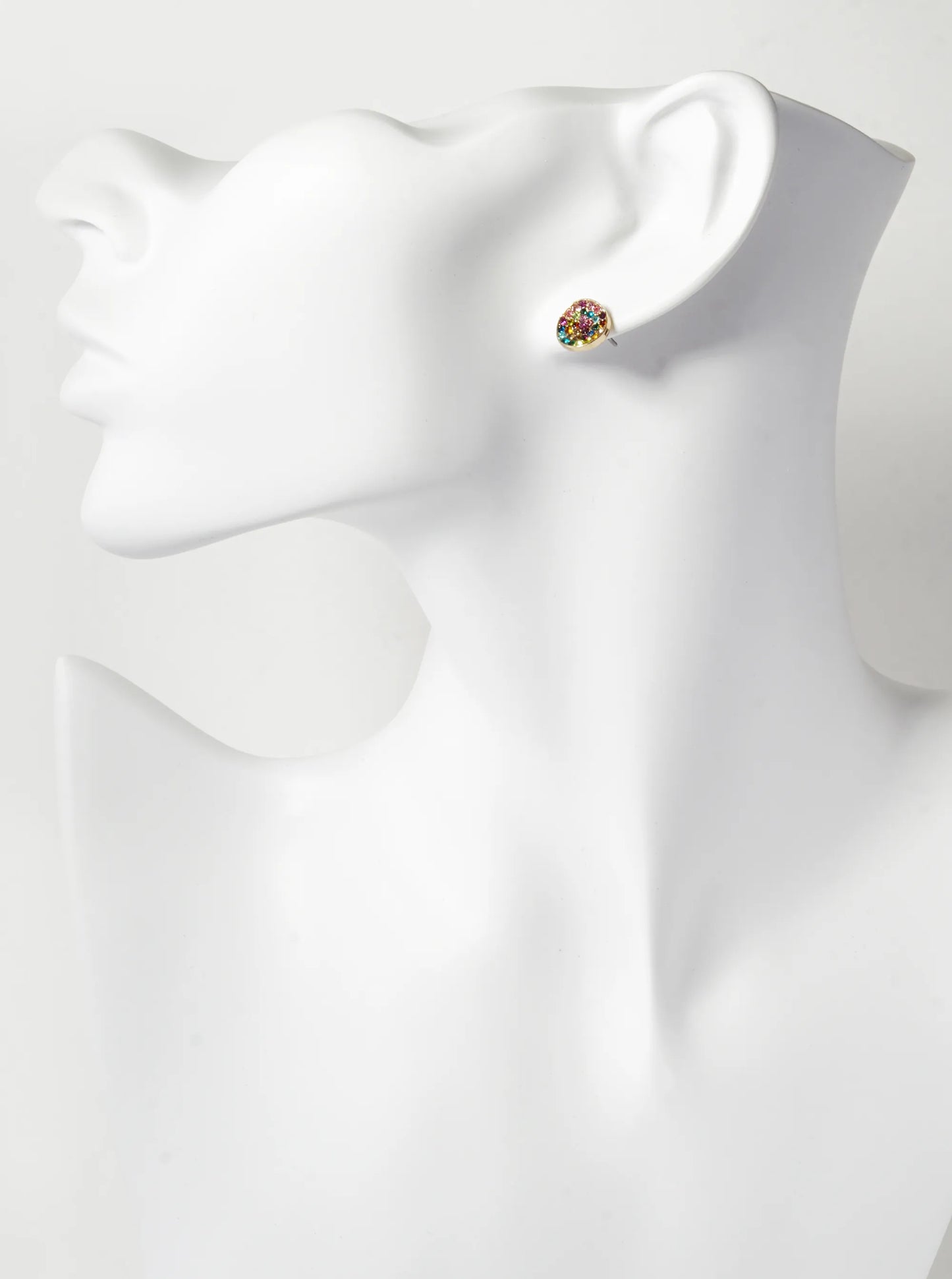 Crystal Pave 9mm Curved Round Disc Button Stud Earrings