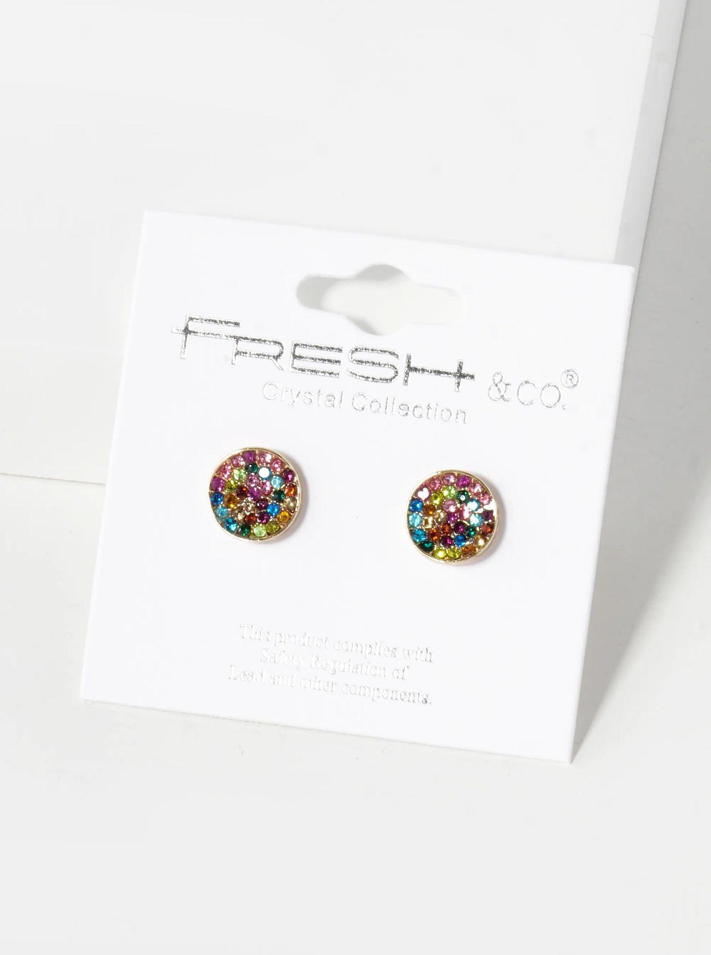 Crystal Pave 9mm Curved Round Disc Button Stud Earrings