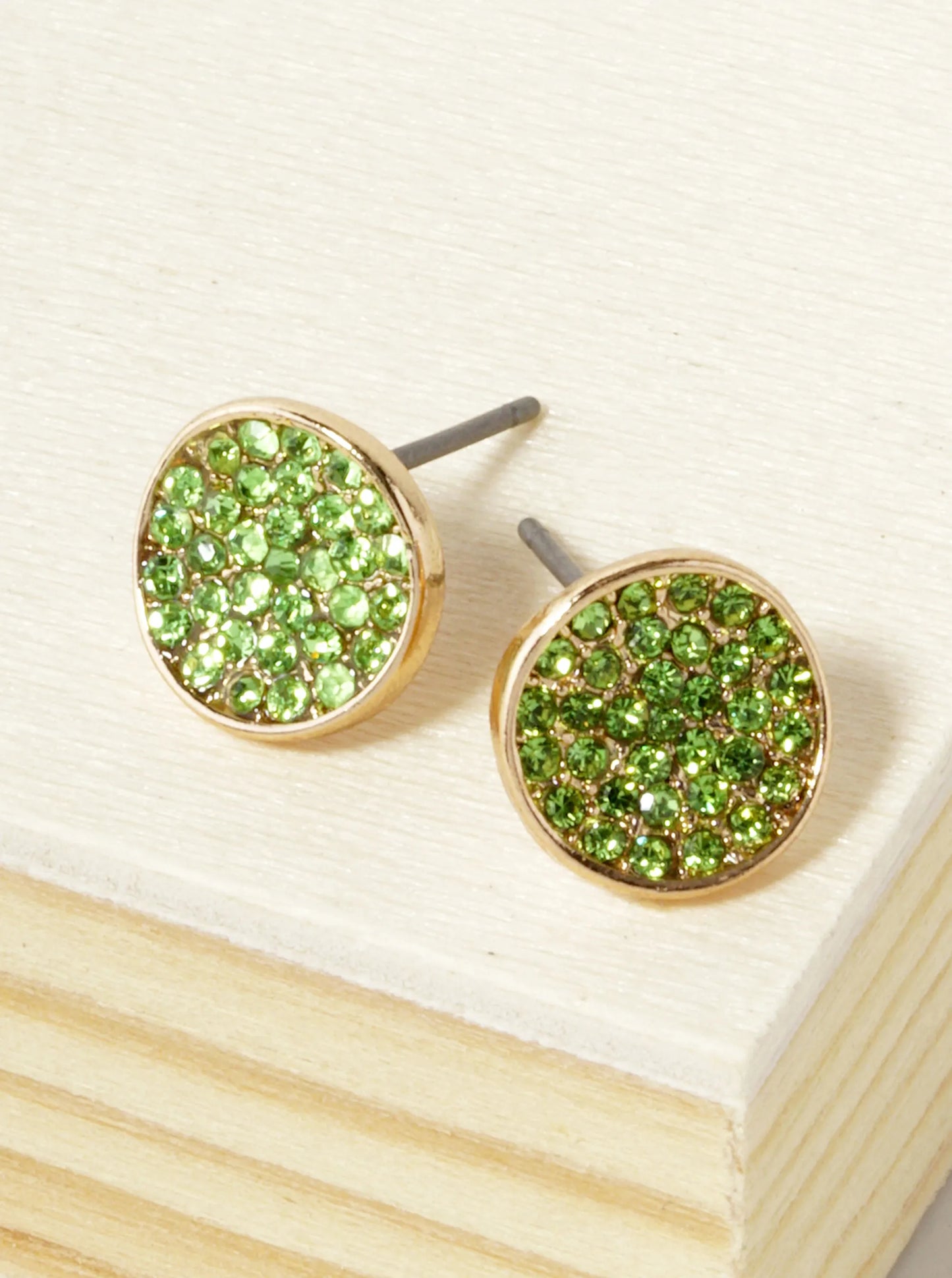 Crystal Pave 9mm Curved Round Disc Button Stud Earrings
