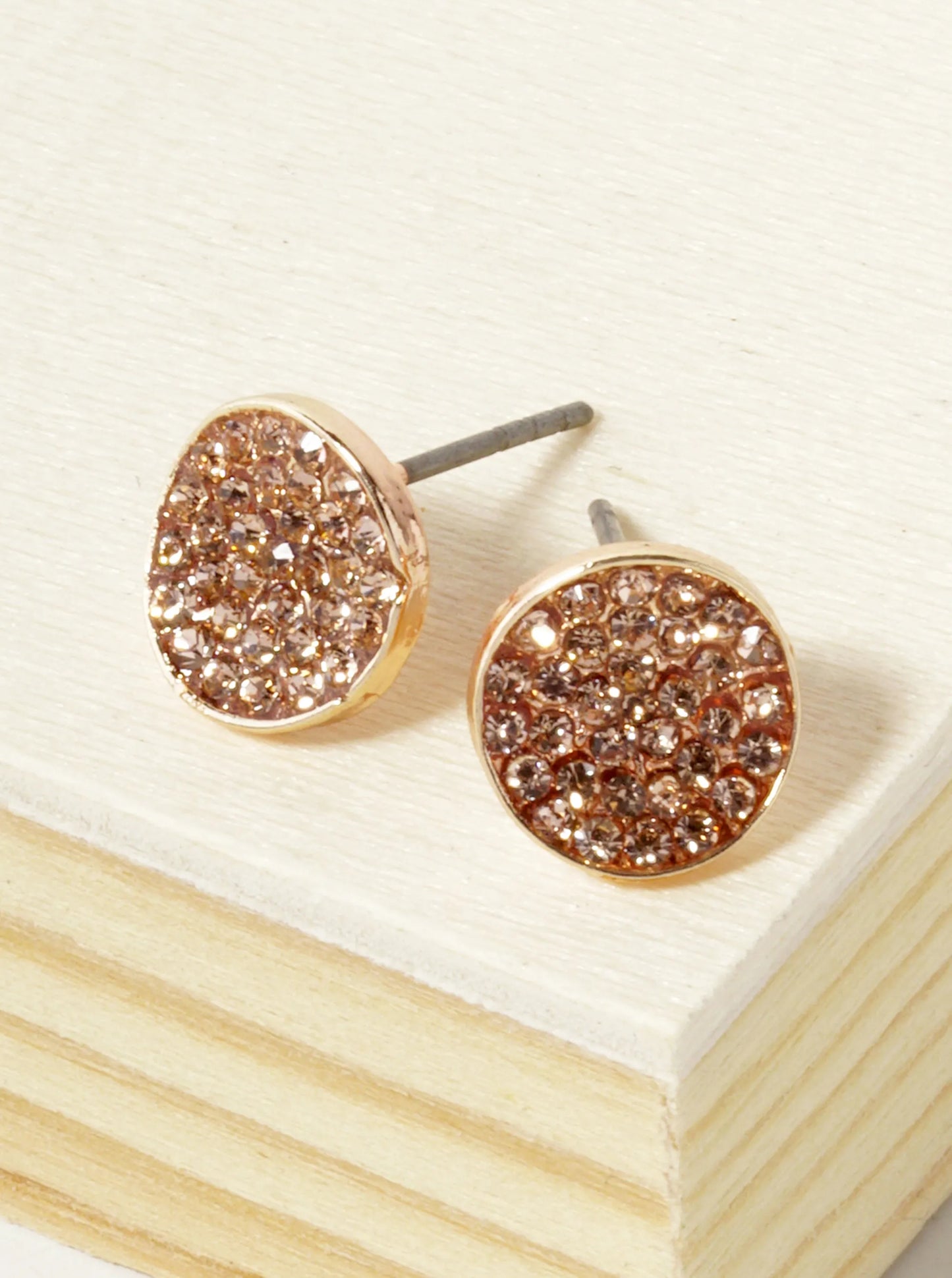 Crystal Pave 9mm Curved Round Disc Button Stud Earrings