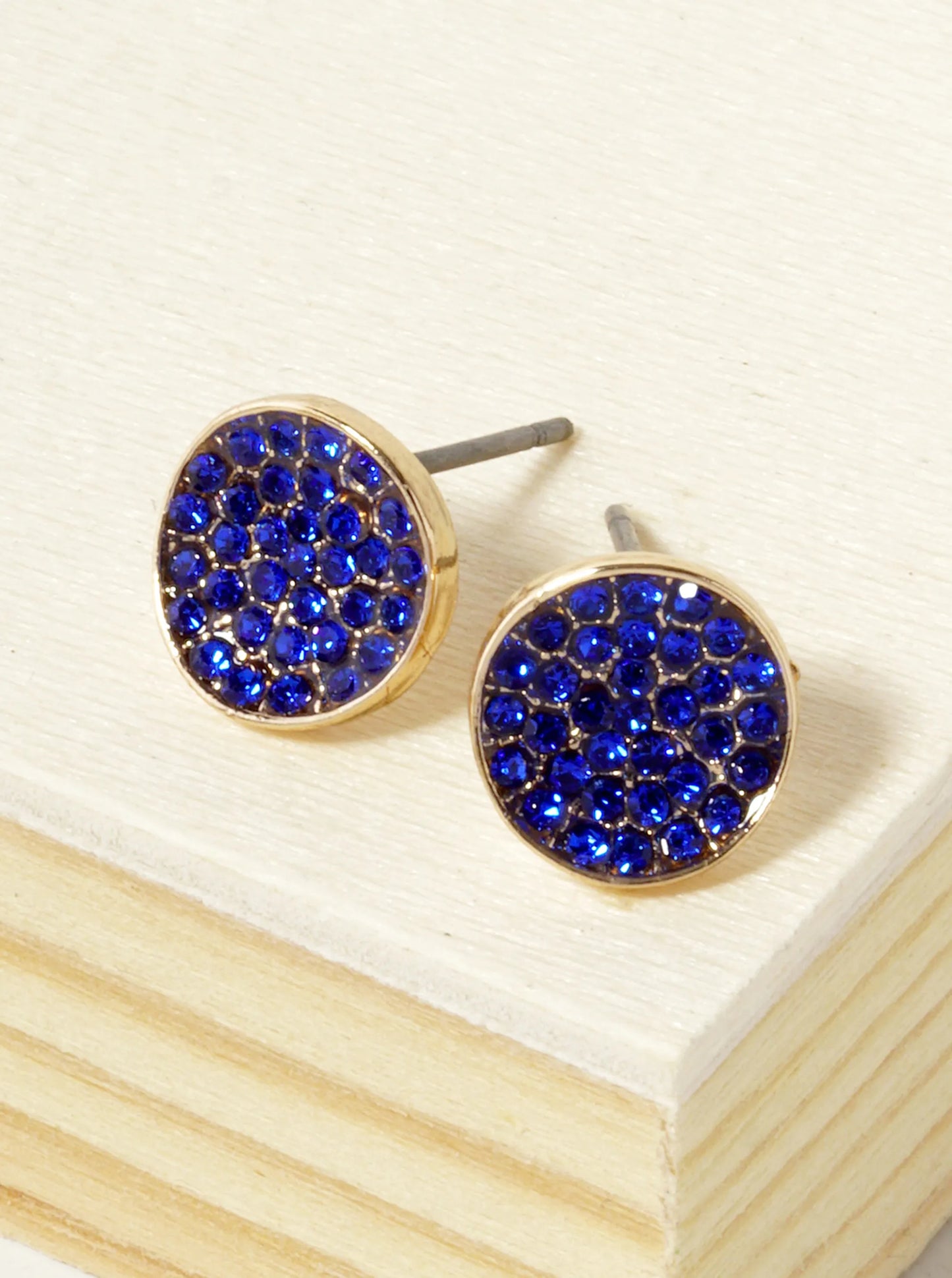 Crystal Pave 9mm Curved Round Disc Button Stud Earrings