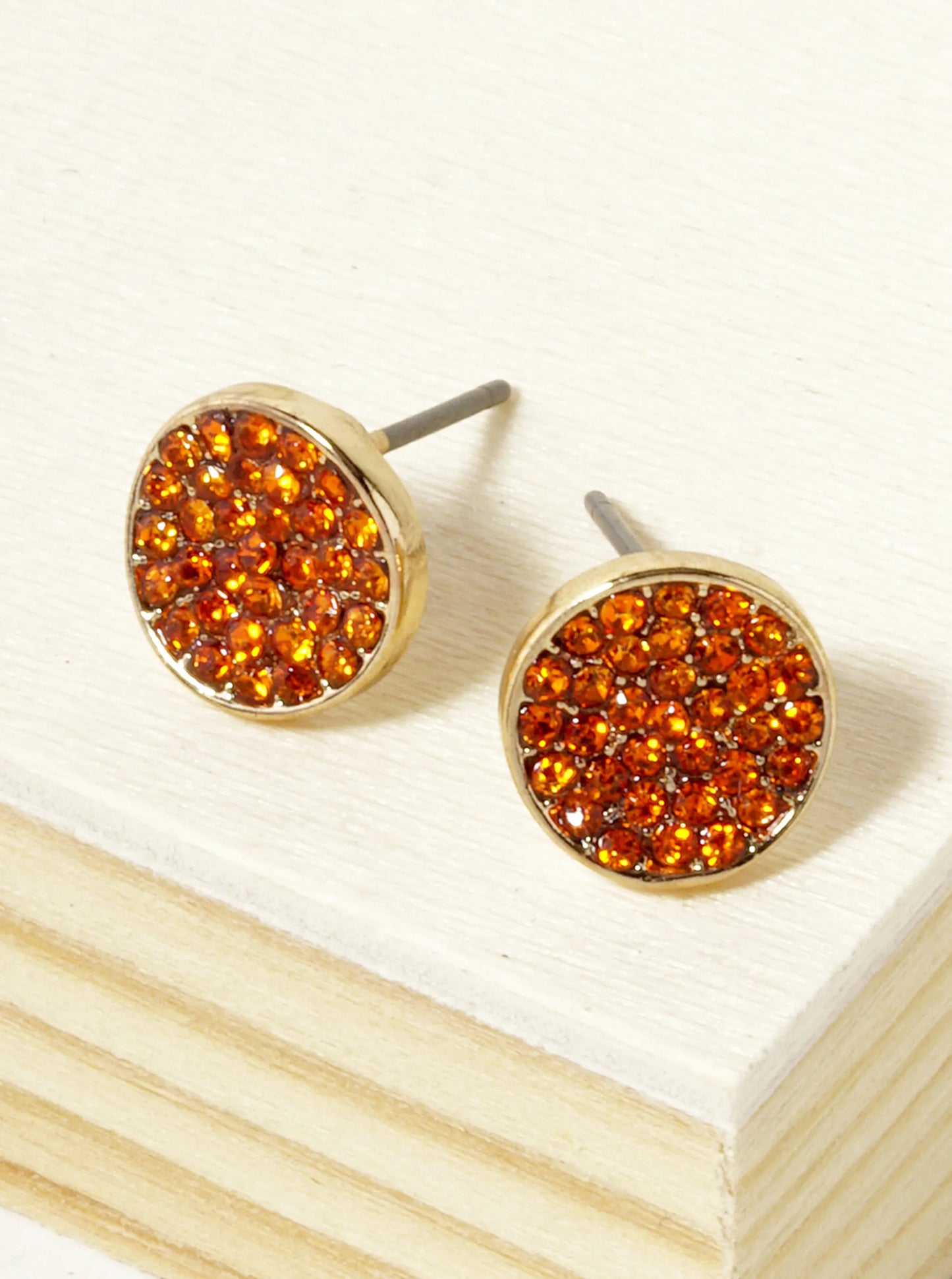 Crystal Pave 9mm Curved Round Disc Button Stud Earrings