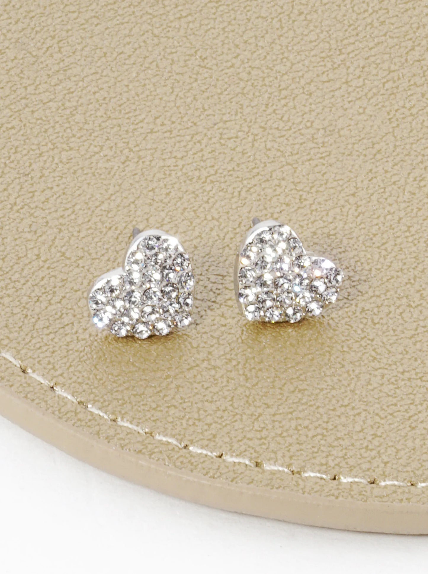 Crystal Pave 9mm Dainty Heart Stud Earrings