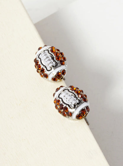 Crystal Pave 9mm Football Button Stud Earrings