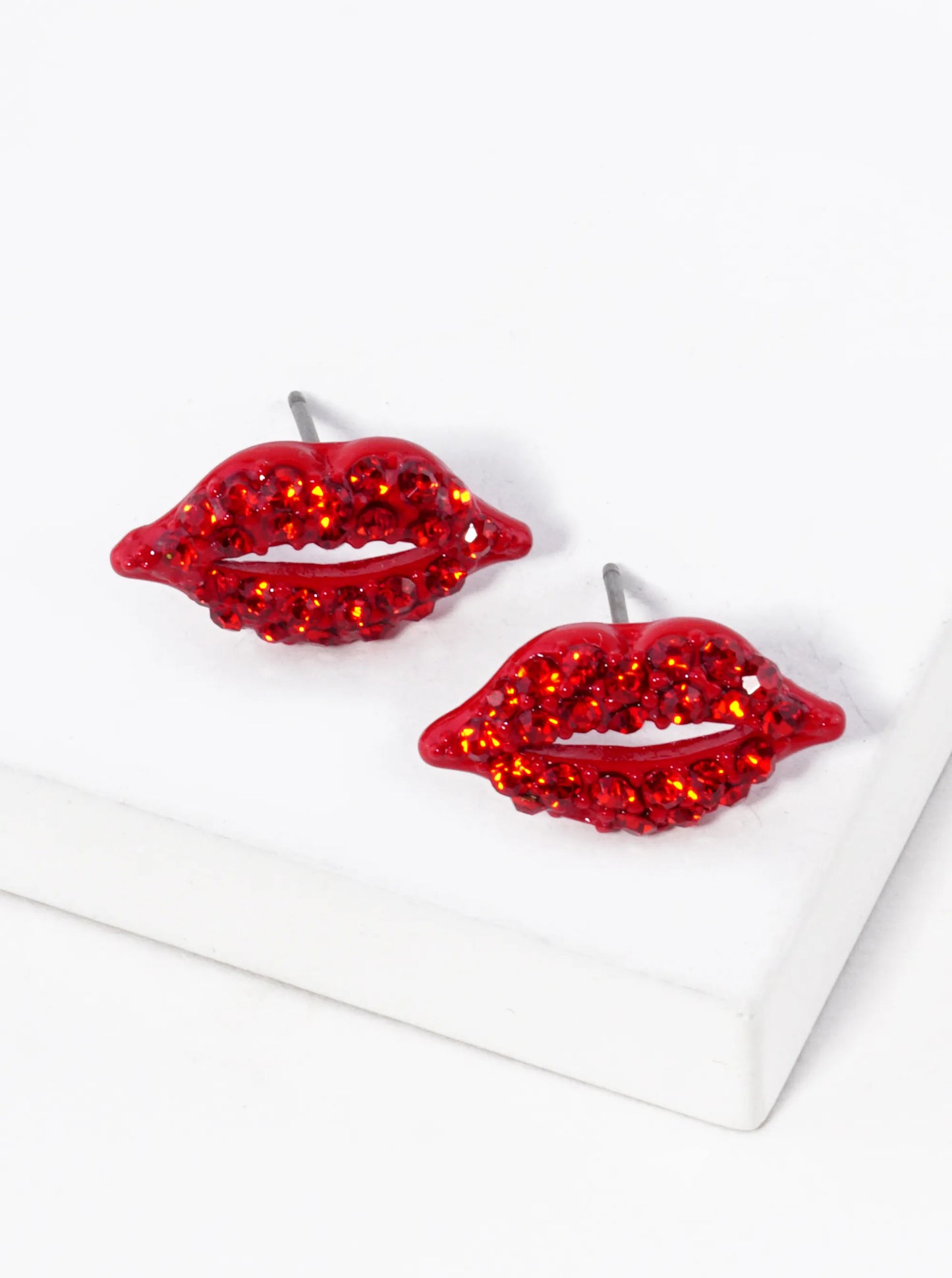 Crystal Pave 9mm Lips Post Stud Earrings